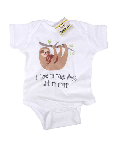 I Love to take naps with my mommy cute sloth design baby onesie bodysuit Infant Toddler Shirt Hello Handmade design baby birth pregnancy announcement