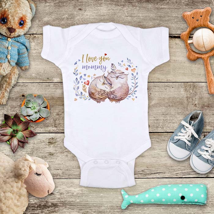 I love you mommy Boho Owls cute Baby Onesie Bodysuit Infant & Toddler Soft Fine Jersey Shirt - Baby Shower Gift