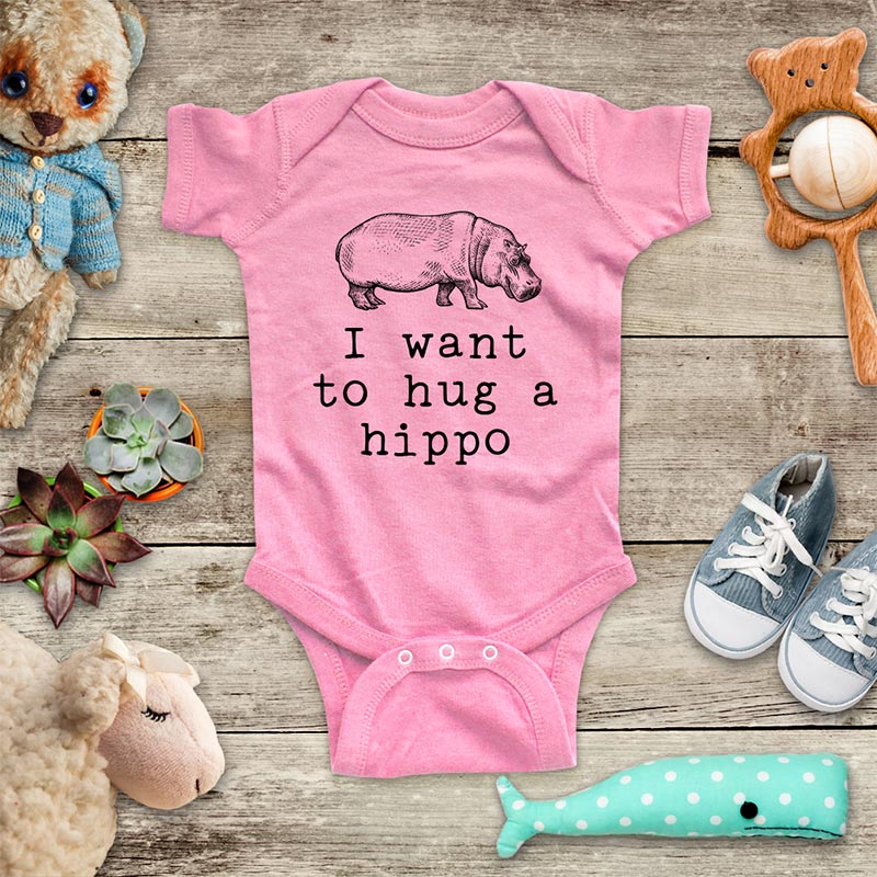 I want to hug a Hippo hippopotamus animal zoo trip baby onesie kids shirt Infant & Toddler Shirt