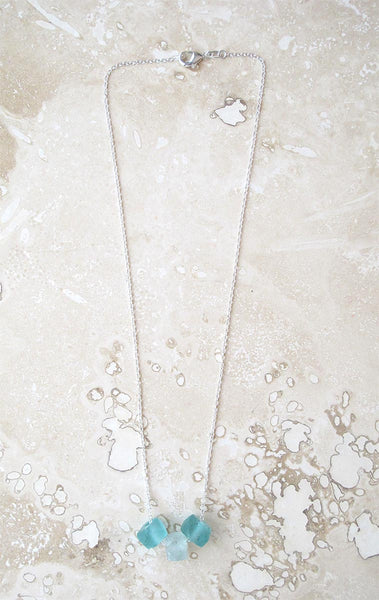 Water seafoam color Sea Glass Beads on Silver-plated chain necklace - Handmade Jewelry - beach mermaid boho jewelry
