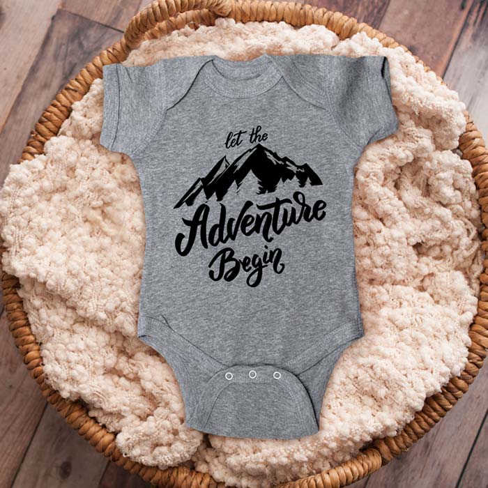 Let the adventure begin Mountain Trees hiking boho camping cute baby onesie shirt Infant, Toddler & Youth Shirt