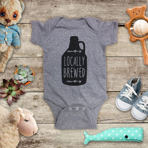 Locally Brewed - funny craft drinking Boho bohemian hipster design baby onesie bodysuit Hello Handmade design baby birth pregnancy announcement