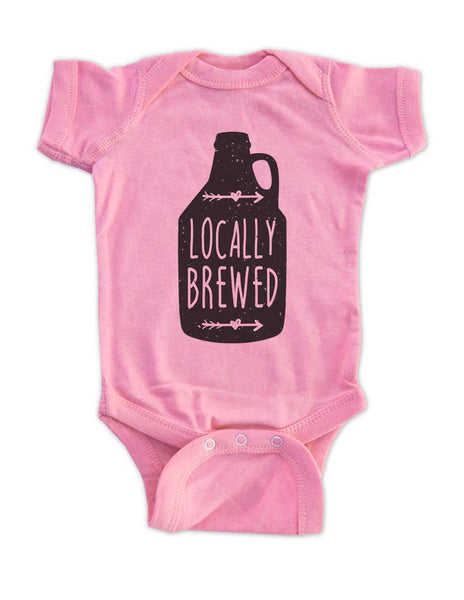 Locally Brewed - funny craft drinking Boho bohemian hipster design baby onesie bodysuit Hello Handmade design baby birth pregnancy announcement