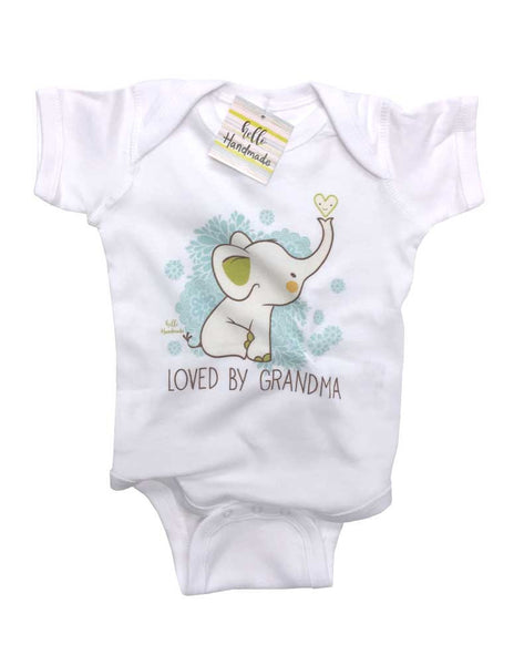 Loved by Grandma Elephant design baby onesie bodysuit Infant Toddler Shirt Hello Handmade design baby birth pregnancy announcement