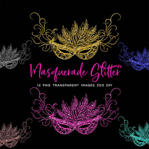 Masquerade Glitter - Decorative Mask PNG Transparent Images - Instant Download Digital Clip art