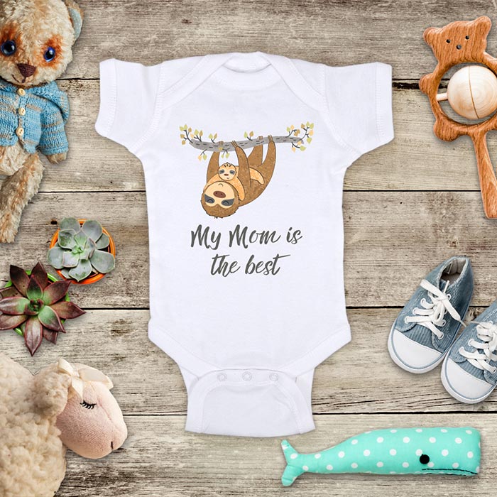 My Mom is the best Cute Sloth Mom and Baby Onesie Bodysuit Infant & Toddler Soft Fine Jersey Shirt - Baby Shower Gift