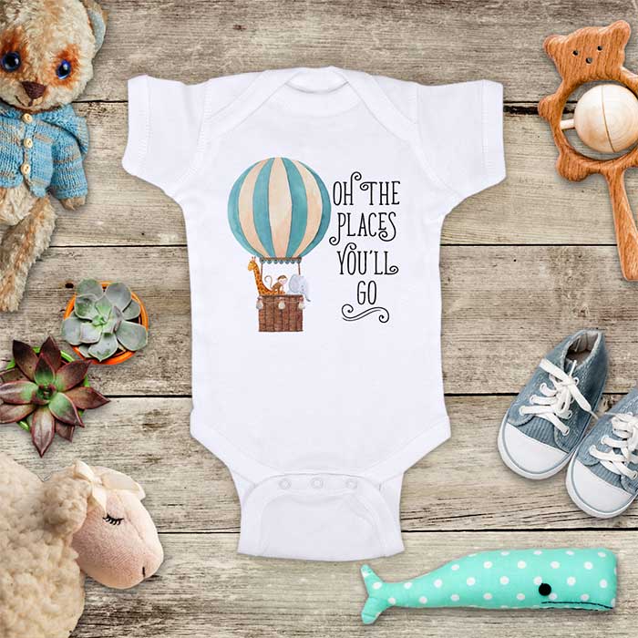 Oh The Places You'll Go Hot Air balloon and Animals baby onesie bodysuit Infant Toddler Shirt baby shower gift