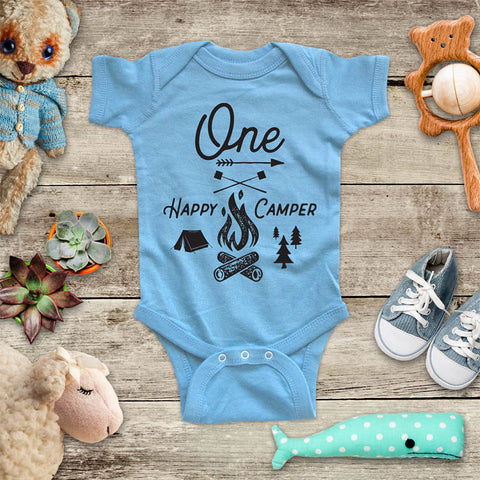 ONE happy Camper Marshmallows 1st First Birthday Shirt camping mountains camp design baby bodysuit Infant Toddler Shirt Hello Handmade design