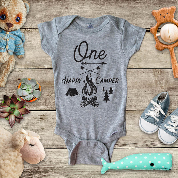 ONE happy Camper Marshmallows 1st First Birthday Shirt camping mountains camp design baby bodysuit Infant Toddler Shirt Hello Handmade design