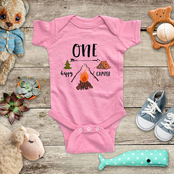ONE happy Camper hipster 1st First Birthday Shirt camping mountains camp design baby bodysuit Infant Toddler Shirt Hello Handmade design