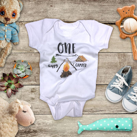 ONE happy Camper hipster 1st First Birthday Shirt camping mountains camp design baby bodysuit Infant Toddler Shirt Hello Handmade design