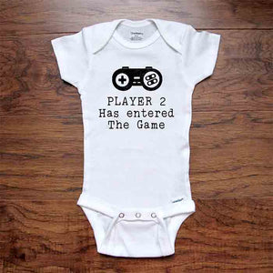 Player 2 Has entered The Game - video game parody - funny baby onesie bodysuit surprise birth pregnancy reveal announcement husband grandparents