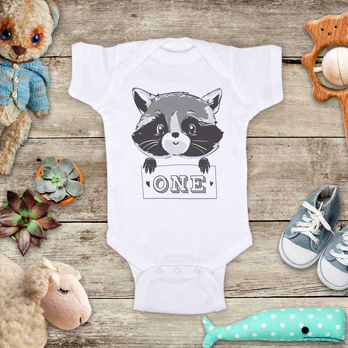 Raccoon One 1st First Birthday baby bodysuit Infant Toddler Shirt