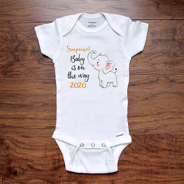 Surprise! Baby is on the Way 2023 Soon cute baby elephant baby onesie bodysuit birth pregnancy reveal announcement grandparents or daddy