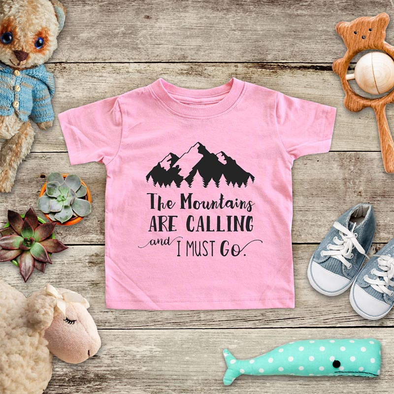The Mountains are calling and I must go - boho camping mountains kids baby bodysuit Infant & Toddler Soft Shirt Hello Handmade