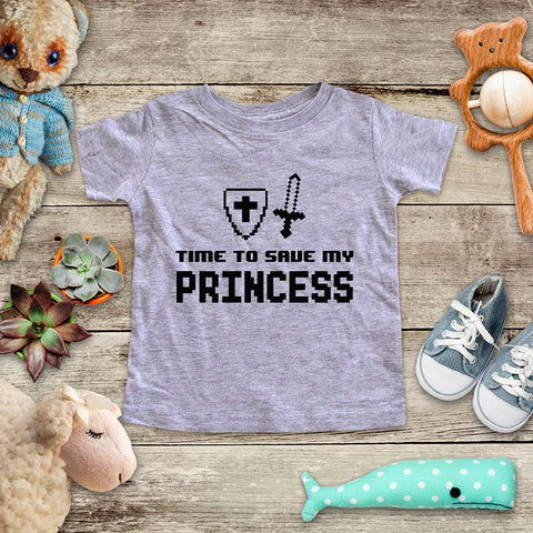 Time To Save My Princess - playing Retro Video game design Baby Onesie Bodysuit, Toddler & Youth Soft Shirt