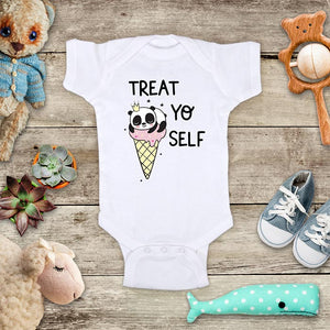 Treat Yo Self Panda on Ice Cream cute Baby Onesie Bodysuit Infant & Toddler Soft Fine Jersey Shirt - Baby Shower Gift