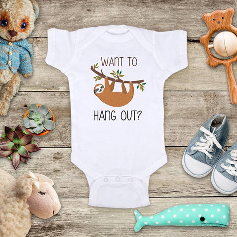 Want To Hang Out? Sloth Baby Onesie Bodysuit Infant & Toddler Soft Fine Jersey Shirt - Baby Shower Gift