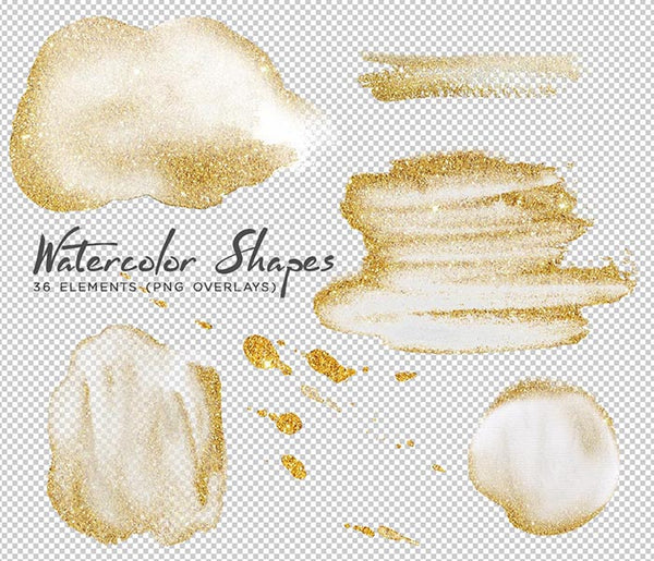 Watercolor Shapes 001 with Embellishments - 36 Hand painted Transparent PNG Overlays - Instant Download Digital Clip art