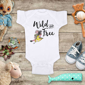 Wild & Free Yellow Bird flower hipster boho design baby onesie bodysuit Infant Toddler Shirt Hello Handmade design baby birth pregnancy announcement