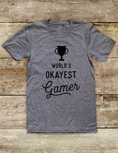 World's Okayest Gamer - funny Video Game Soft Unisex Men or Women Short Sleeve Jersey Tee Shirt