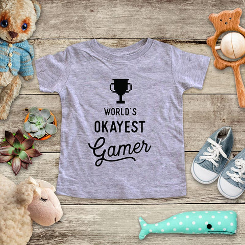 World's Okayest Gamer - playing Retro Video game design Baby Onesie Bodysuit, Toddler & Youth Soft Shirt